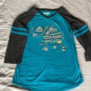 Teal and Black Elephant Graphic Baseball Raglan Tee